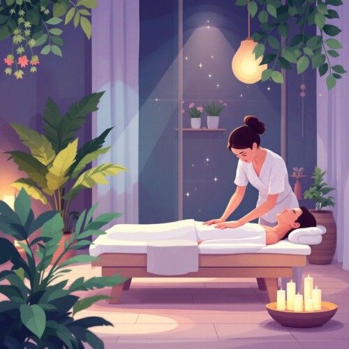 Masaj sahnesi, rahatlatıcı bir ortam.