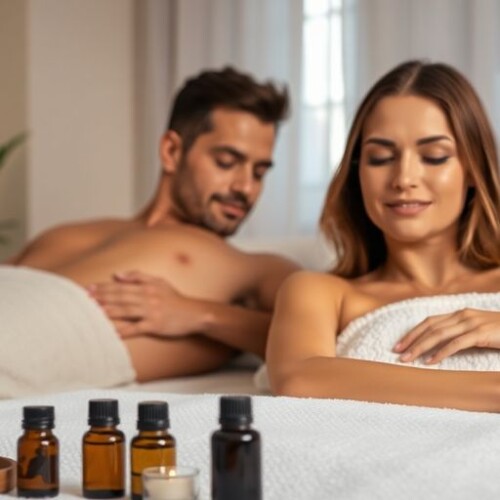 Evde masaj yapan bir çift.