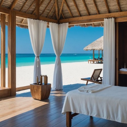 Sahilde masaj yapılan ahşap kabin