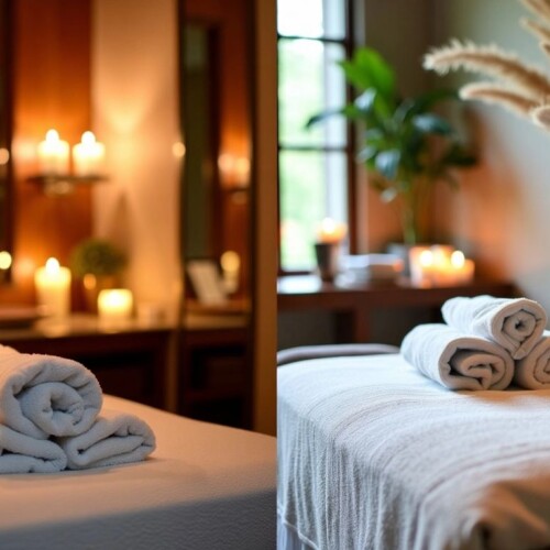 Lüks ve basit spa deneyimlerini gösteren bir görüntü.