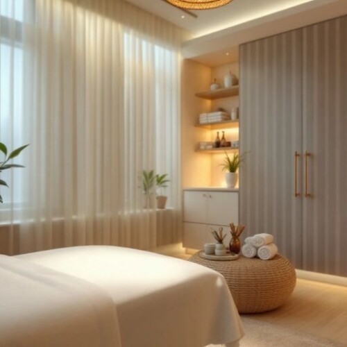Rahatlatıcı masaj odası ve atmosferi.