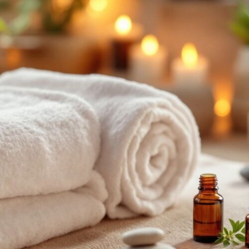 Masaj hizmeti için huzurlu bir spa ortamı.