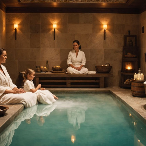 Anne ve kız Türk hamamında spa keyfi