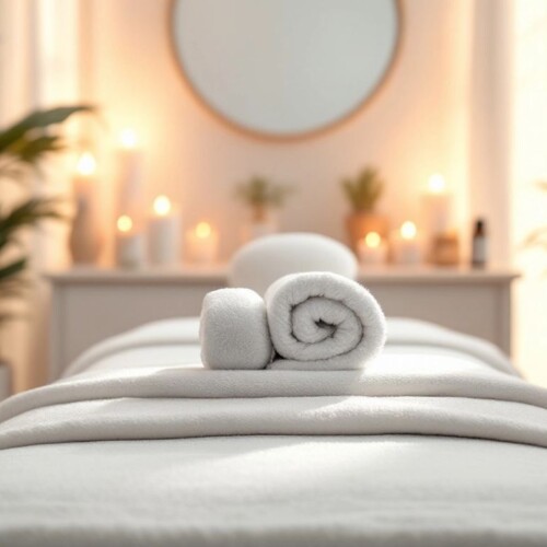 Masaj terapisi için hazırlanmış huzurlu bir ortam.