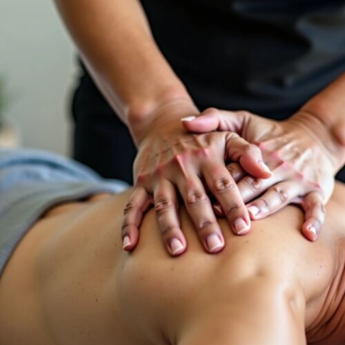 Omuz masajı yapan ellerin yakın çekimi