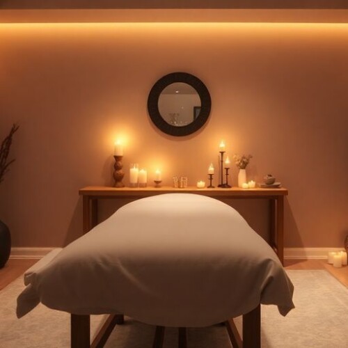 Masaj odasında huzurlu bir ortam.