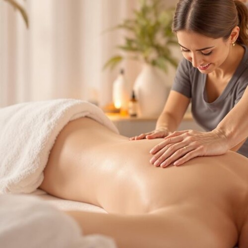 Tam vücut masajı uygulaması, rahat bir atmosfer.