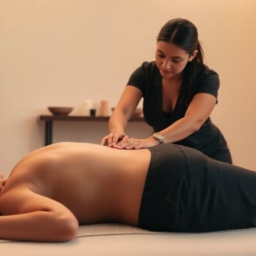 Alt vücut masajı uygulaması yapılan bir kişi.