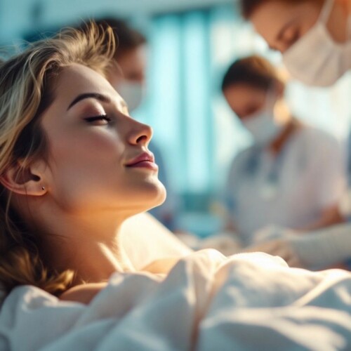 Ağrısız doğum ortamı, huzurlu anne ve destekleyici ekip.