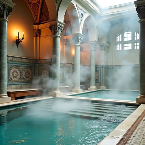Geleneksel Türk hamamı iç mekan görüntüsü.