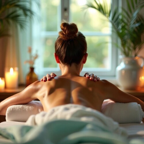 Sırt masajı yapılan bir kişi, doğal ortam.