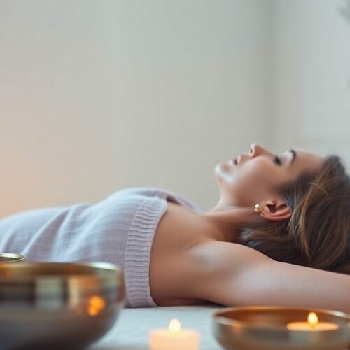 Ses masajı yapan kişi ve rahatlatıcı ortam.