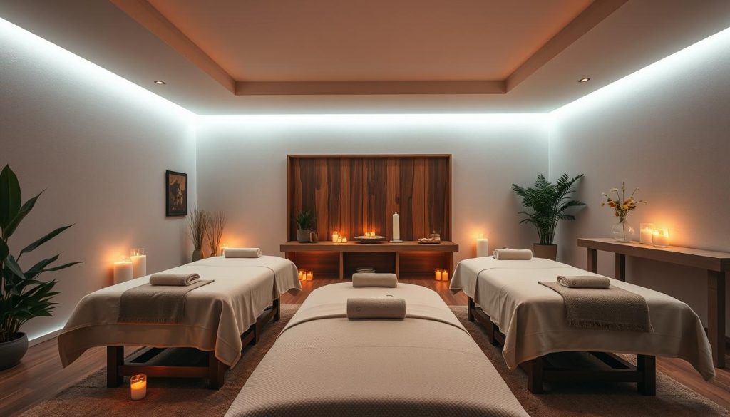 A luxurious spa in Maltepe, with a serene and calming atmosphere. A spacious, well-lit massage room featuring warm, diffused lighting, plush massage tables, and soothing aromatherapy candles. The room is decorated with natural elements such as potted plants, wooden accents, and soft, neutral-colored textiles, creating a zen-like ambiance. The focus is on the massage experience, with a sense of tranquility and relaxation pervading the scene.