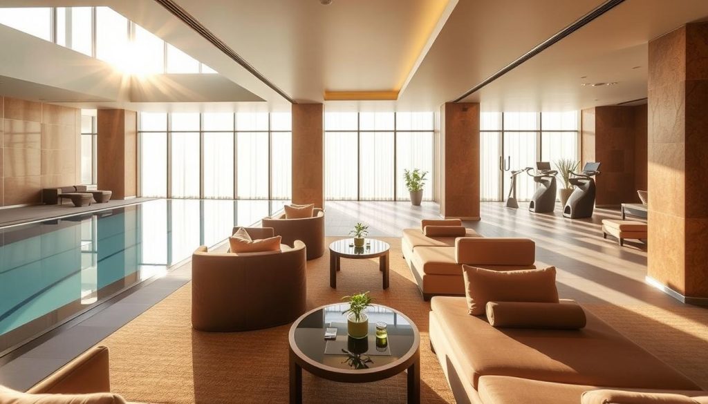 A luxurious spa sanctuary nestled in the heart of Istanbul, Pürovel Spa & Sport at Swissotel The Bosphorus exudes an atmosphere of tranquility and rejuvenation. Sunlight filters through large windows, casting a warm glow over the serene indoor pool and relaxation lounges. Plush, earthy-toned furnishings and natural materials create a calming ambiance, while state-of-the-art fitness facilities offer a perfect balance of wellness and sport. Elegant treatment rooms, infused with the scents of essential oils, beckon guests to indulge in soothing massages and holistic therapies, leaving them refreshed and reinvigorated.