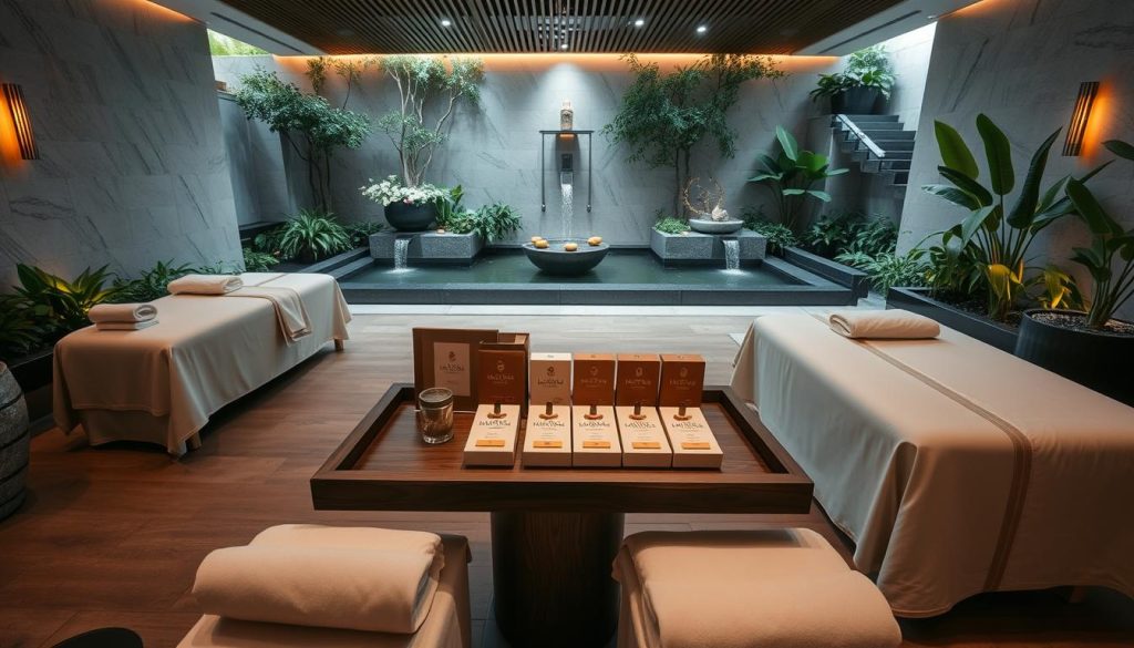 A luxury spa setting with elegant massage tables, plush linens, and soft lighting. Artfully arranged masaj paketleri (massage packages) displayed on a minimalist wooden table, surrounded by lush greenery and soothing water features. The atmosphere exudes tranquility and indulgence, inviting VIP clients to unwind and experience the finest Istanbul has to offer. The scene is captured with a wide-angle lens, emphasizing the serene and luxurious ambiance. Muted tones and gentle shadows create a calming, high-end aesthetic. A luxury spa setting with elegant massage tables, plush linens, and soft lighting. Artfully arranged masaj paketleri (massage packages) displayed on a minimalist wooden table, surrounded by lush greenery and soothing water features. The atmosphere exudes tranquility and indulgence, inviting VIP clients to unwind and experience the finest Istanbul has to offer. The scene is captured with a wide-angle lens, emphasizing the serene and luxurious ambiance. Muted tones and gentle shadows create a calming, high-end aesthetic.