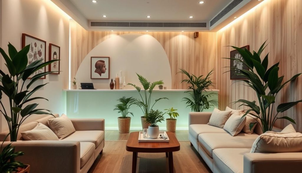 A serene and inviting massage parlor nestled in the heart of the Anatolian side of Istanbul. The interior exudes a soothing ambiance, with soft lighting, natural wood tones, and plush, comfortable furnishings. Lush potted plants and calming artwork adorn the walls, creating a tranquil oasis. The reception area features a minimalist design, with a clean, uncluttered aesthetic. Clients are greeted by a warm, professional staff, ready to provide personalized, high-quality massage services at reasonable prices. The massage rooms are private, with adjustable lighting and calming music, ensuring a truly relaxing and rejuvenating experience.