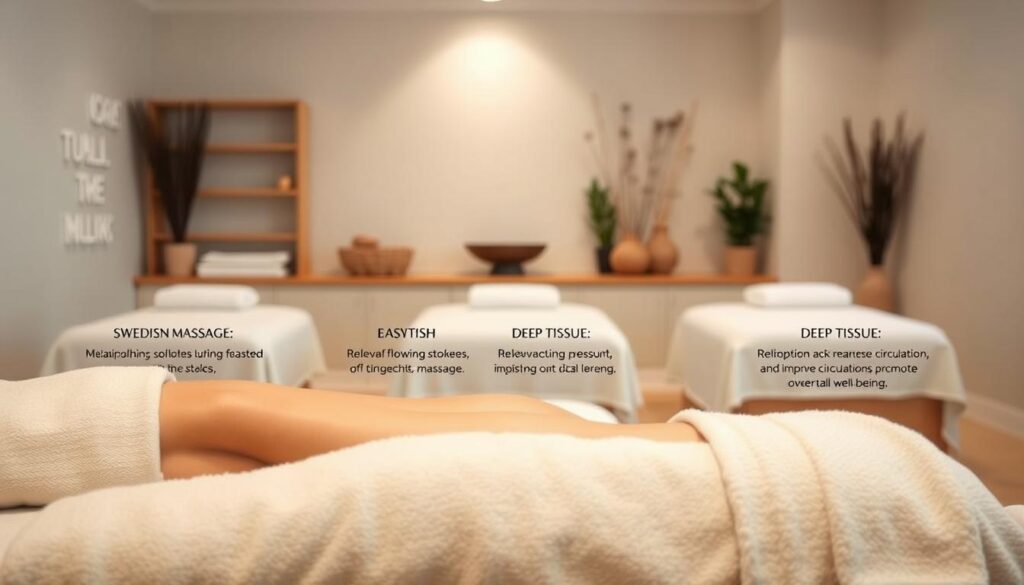 A serene massage studio in Tuzla, featuring an array of therapeutic massage techniques and their restorative benefits. Soft, diffuse lighting illuminates the tranquil setting, with minimalist decor and natural materials creating a calming ambiance. In the foreground, various massage modalities are depicted - from the long, flowing strokes of Swedish massage to the targeted pressure of deep tissue, each promising to alleviate muscular tension, improve circulation, and promote overall well-being. The middle ground showcases the key elements of each technique, while the background suggests a sense of relaxation and rejuvenation. The composition conveys the holistic advantages of the diverse massage offerings, inviting the viewer to experience the health and wellness benefits of this specialized Tuzla establishment.