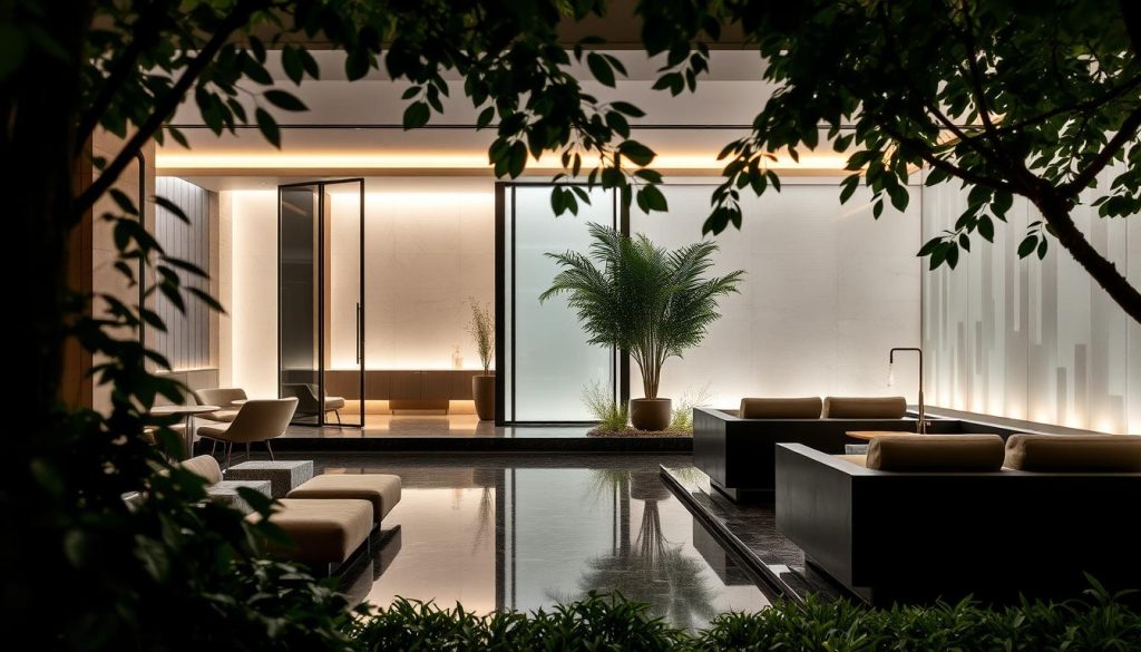 A serene oasis amidst the bustling city, the Sofitel Spa Istanbul exudes tranquility. Lush greenery frames the elegant façade, inviting guests to step into a world of relaxation. Soft, diffused lighting bathes the interior, creating a soothing atmosphere. Sleek, modern design elements seamlessly blend with natural materials, evoking a sense of balance and harmony. Plush, earth-toned furnishings and soothing water features contribute to the calming ambiance, transporting visitors away from the chaos of the urban landscape. The spa's serene ambiance and attention to detail offer a haven for weary souls, providing a sanctuary for rejuvenation and well-being.