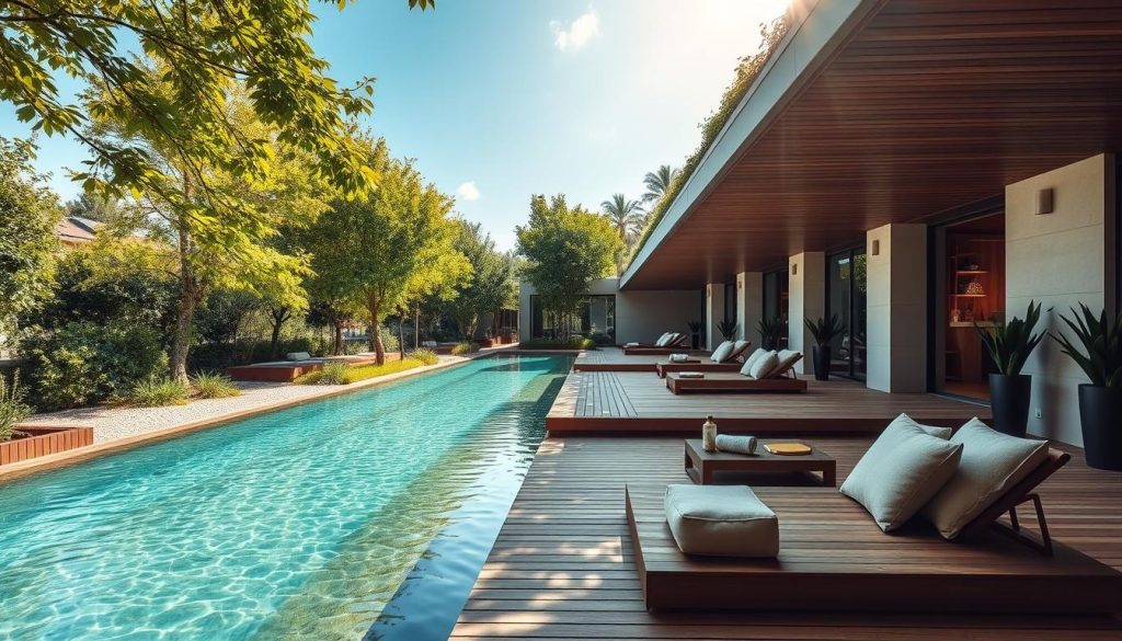 A serene oasis of wellness nestled in the heart of Istanbul's Anatolian side, Anadolu Yakası exudes a calming aura. Sunlight filters through lush greenery, casting a soft glow on the modern, minimalist architecture. A tranquil pond reflects the azure sky, its surface rippling gently. Wooden decks and cozy seating areas invite visitors to unwind, while the scent of fragrant herbs and essential oils permeates the air. Sleek, contemporary spa facilities offer holistic treatments, promoting a sense of balance and rejuvenation. The overall atmosphere is one of harmony, where the urban landscape seamlessly integrates with the restorative power of nature, creating a haven for wellness in the bustling city.