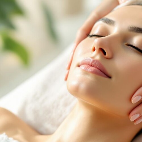 Yüz masajı yapılan sakin bir sahne.