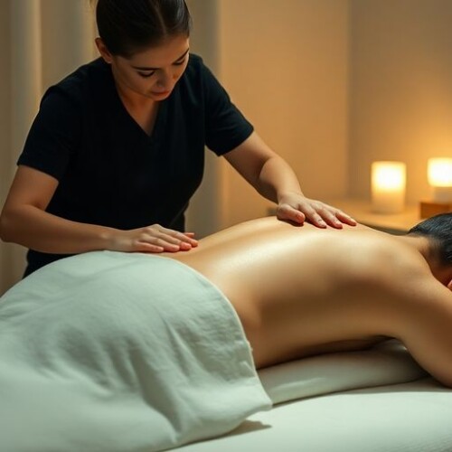 Masaj uygulaması, kambur duruşu ile rahatlama.