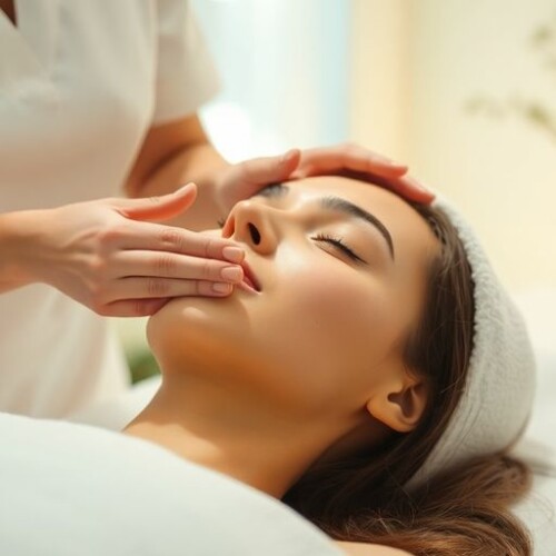 Rahatlatıcı yüz masajı uygulaması.
