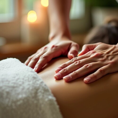 Anne eli ile masaj yapılan bir sırt.