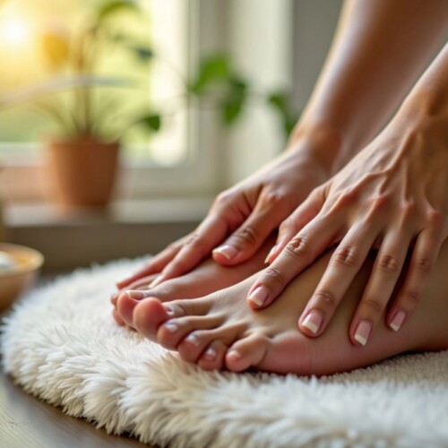 Ayak refleksoloji masajı yapan eller