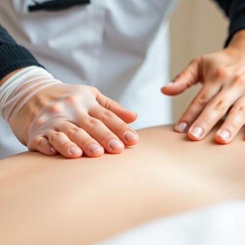 Tıbbi masaj yapan bir uzmanın elleri.