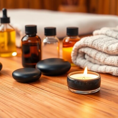 Masaj için kullanılan doğal taşlar ve yağlar.