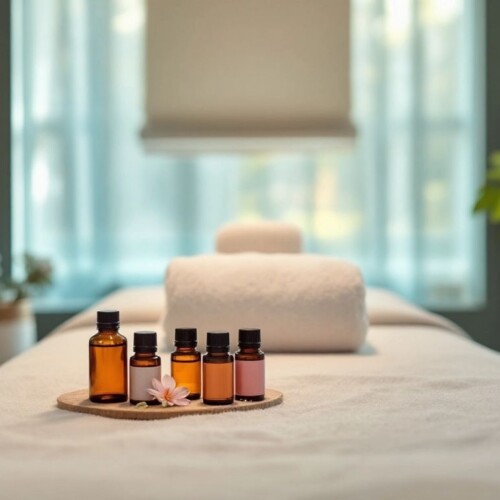 Masaj masası ve huzurlu bir spa ortamı.