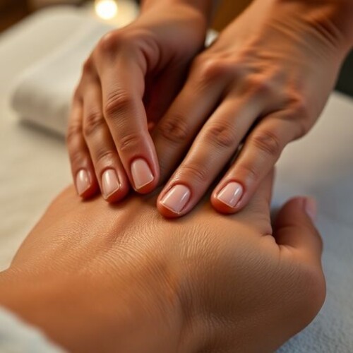 Detaylı el masajı yapılan bir elin görüntüsü.