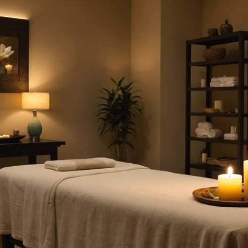 Rahatlatıcı spa ortamında masaj masası